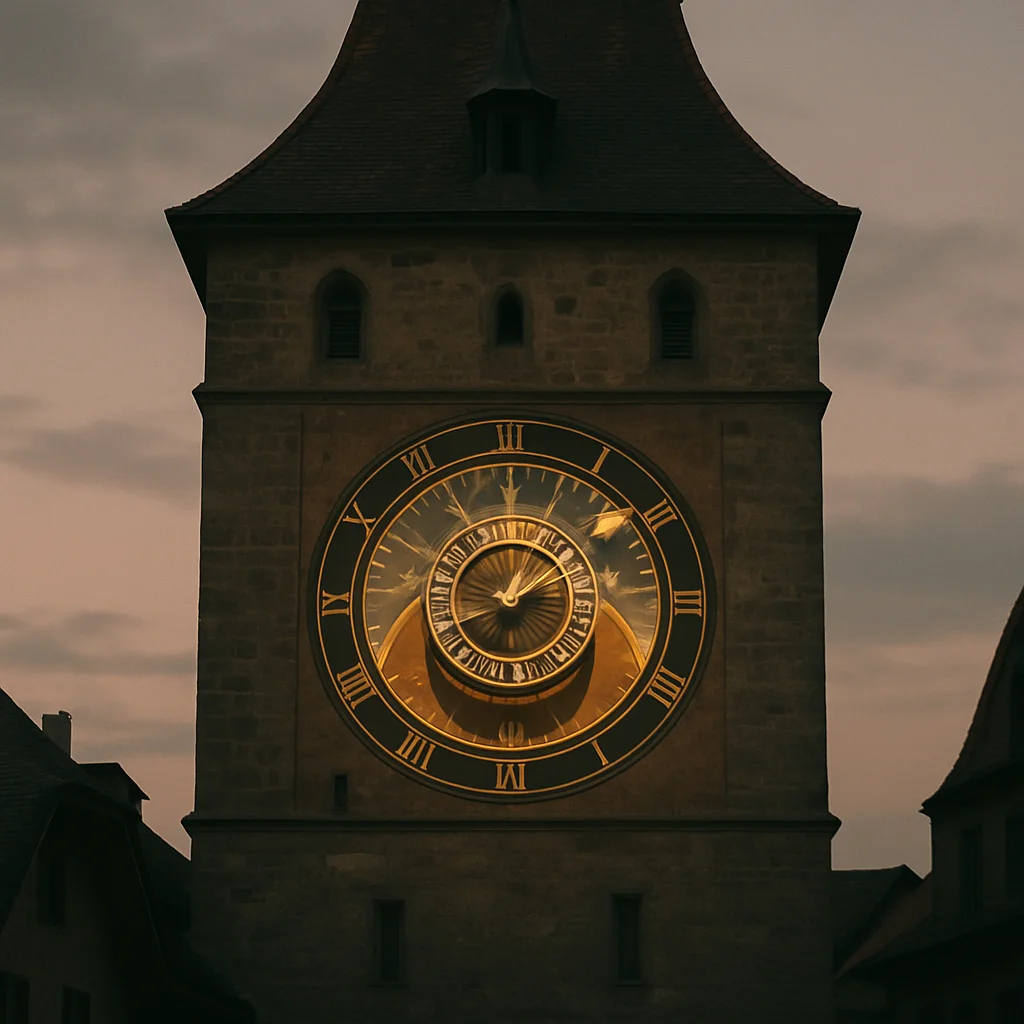 Jigsaw puzzle: Historic stone clock tower with an ornate golden clock face against a cloudy sky.