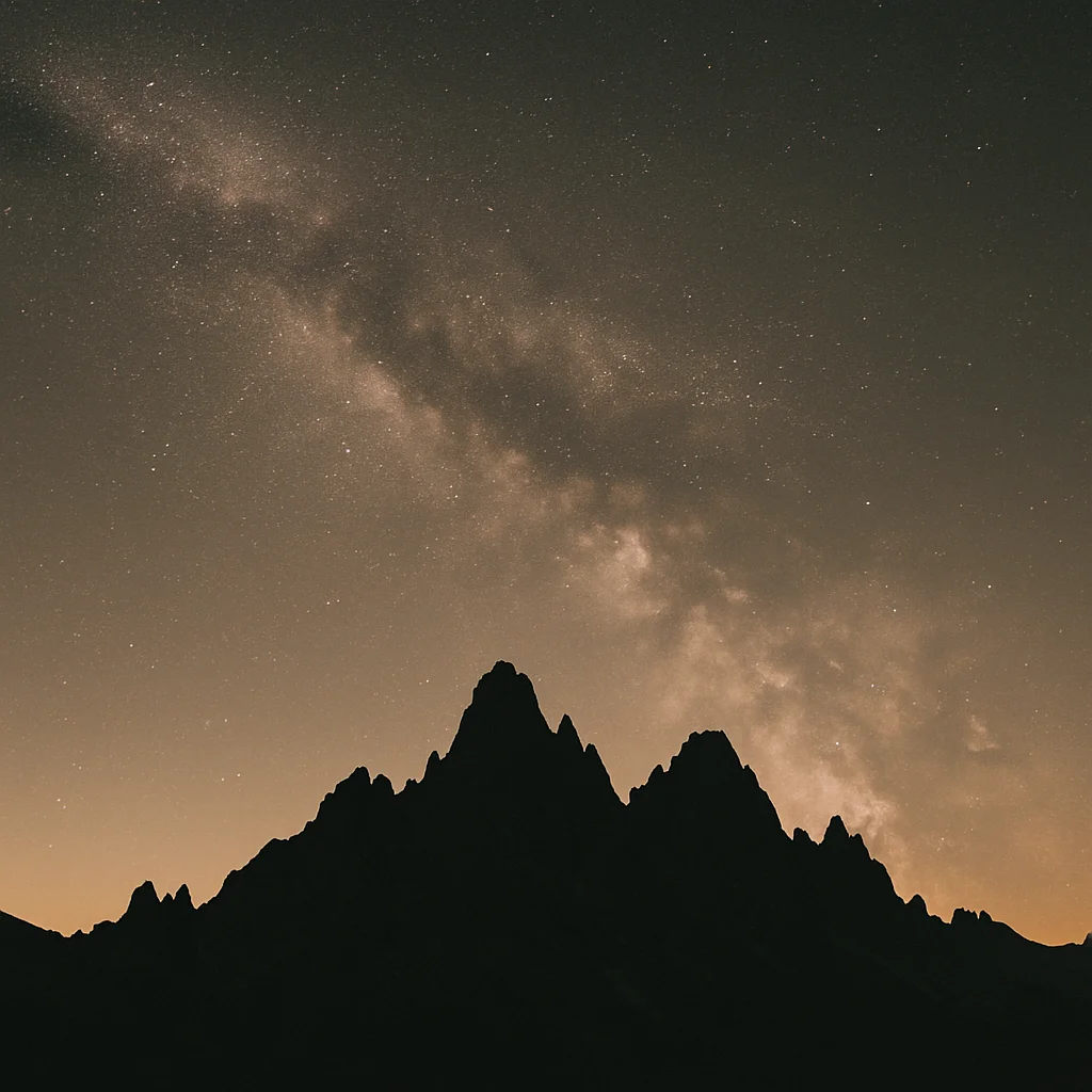 Jigsaw puzzle: Silhouetted mountains stand tall under a vast night sky showcasing the Milky Way galaxy.