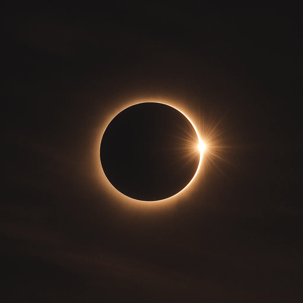 Jigsaw puzzle: A total solar eclipse with a glowing ring of light and a bright sunburst.