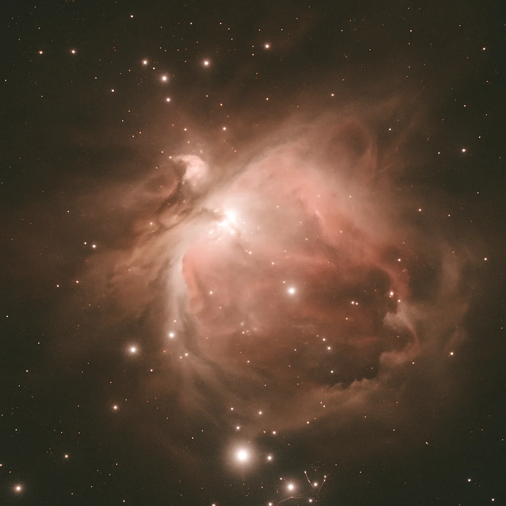 A vast, luminous nebula of gas and dust glows with many scattered stars.
