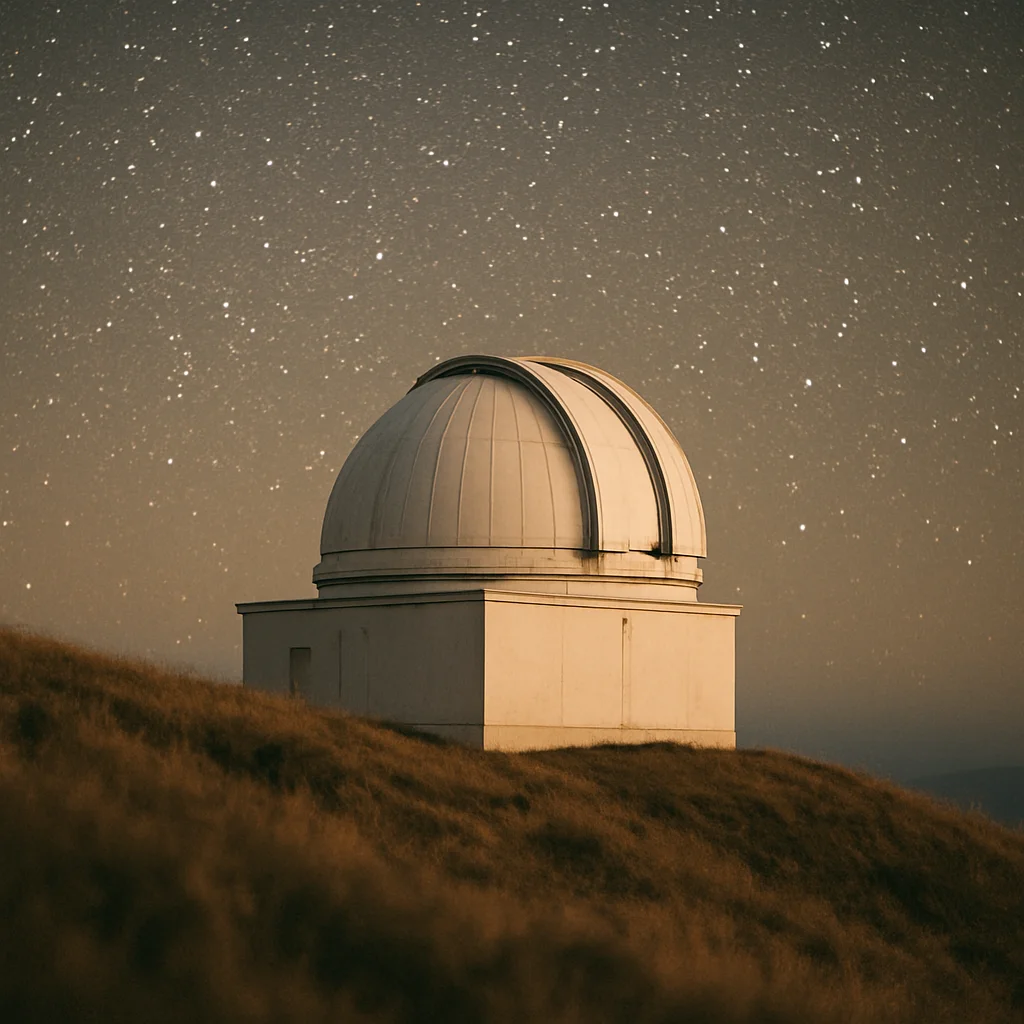Jigsaw puzzle: A white observatory dome stands atop a grassy hill under a sky full of stars.