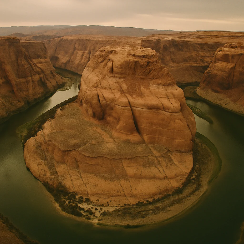 Jigsaw puzzle: Aerial view of the Colorado River's horseshoe bend around a vast canyon rock formation.