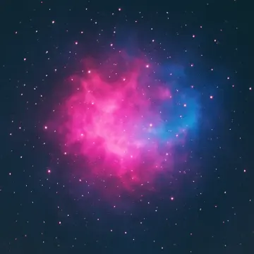 A colorful nebula glows pink and blue amidst a field of tiny white stars.
