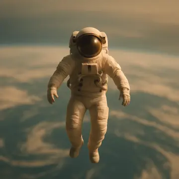 Jigsaw puzzle: An astronaut in a white spacesuit floats in space above Earth's hazy atmosphere.