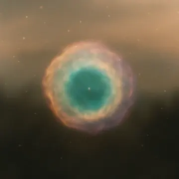 Jigsaw puzzle: An eye-shaped nebula with a teal core, surrounded by colorful rings in deep space.