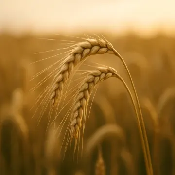 Puzzle a incastro: Primo piano di due spighe di grano dorate che si piegano dolcemente in un campo al tramonto.