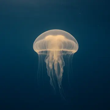 Puzzle: Une méduse lumineuse en forme de cloche avec des tentacules flottants dérive gracieusement dans l'eau bleue profonde de l'océan.